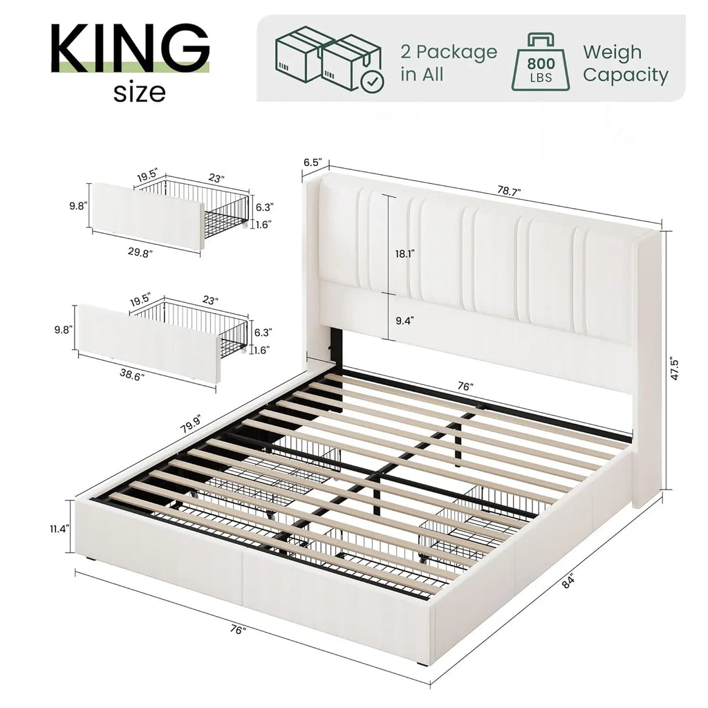King Storage Bed with Wingback Headboard
