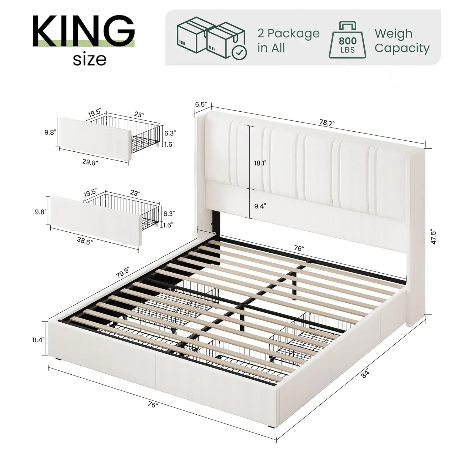 King Storage Bed with Wingback Headboard