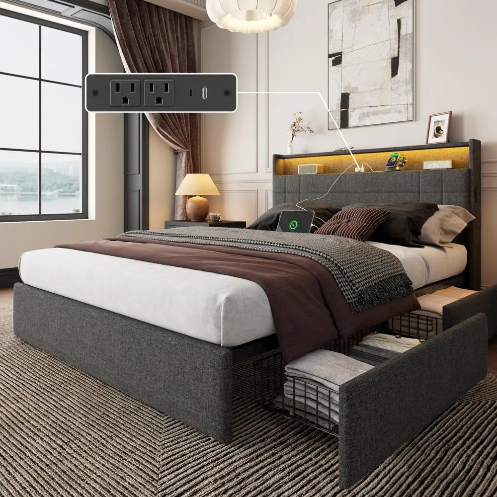 Full Storage Bed with Charging Station