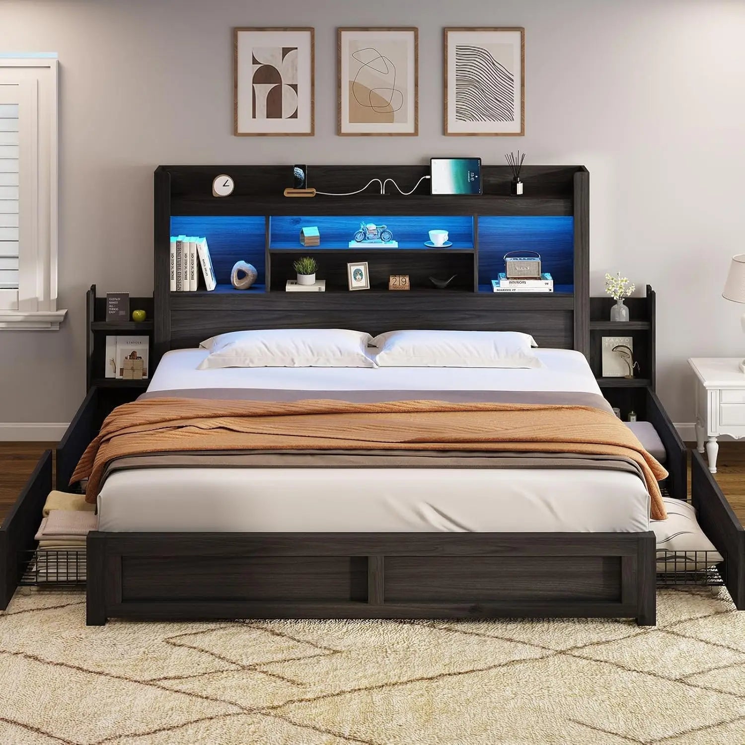 California King LED Storage Bed