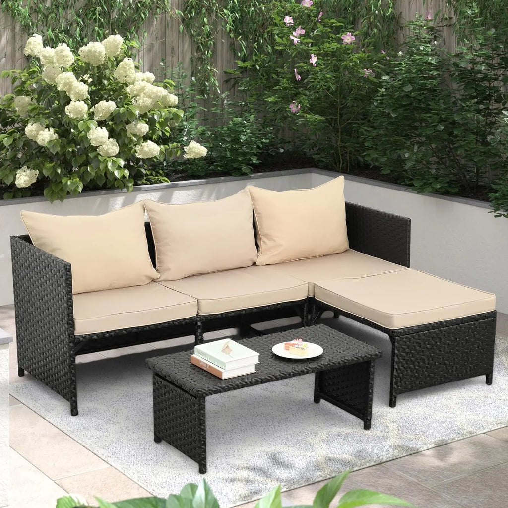 Black Rattan Conversation Set
