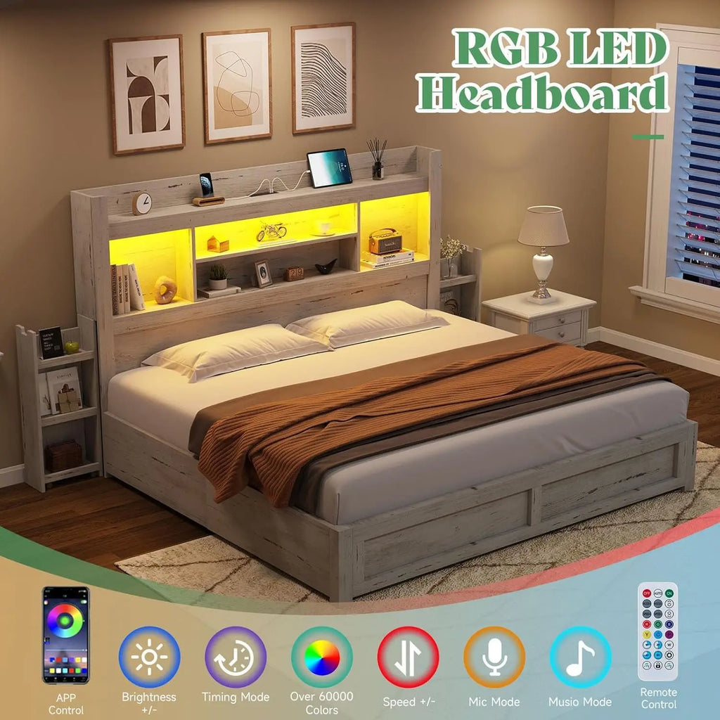 California King LED Storage Bed