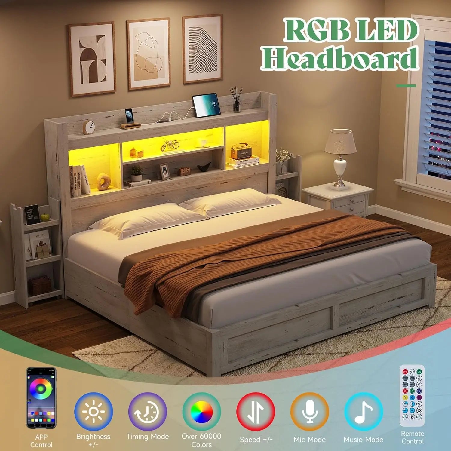 California King LED Storage Bed