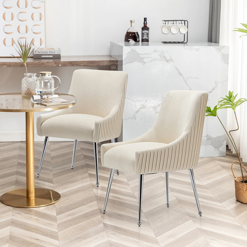 Velvet Pleated Dining Chairs Set of 6