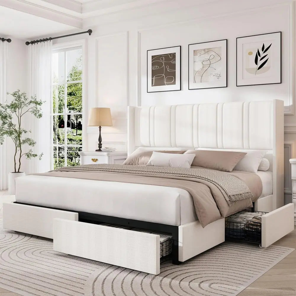 King Storage Bed with Wingback Headboard