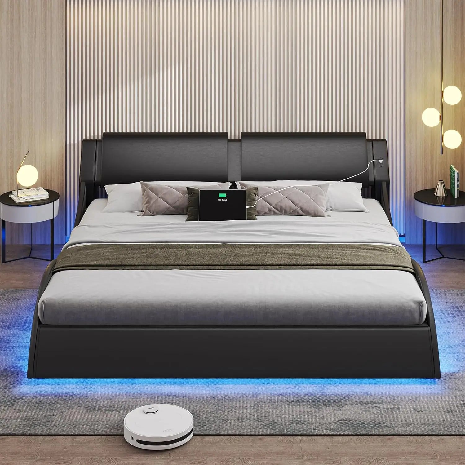 King LED Bed with Charging Ports