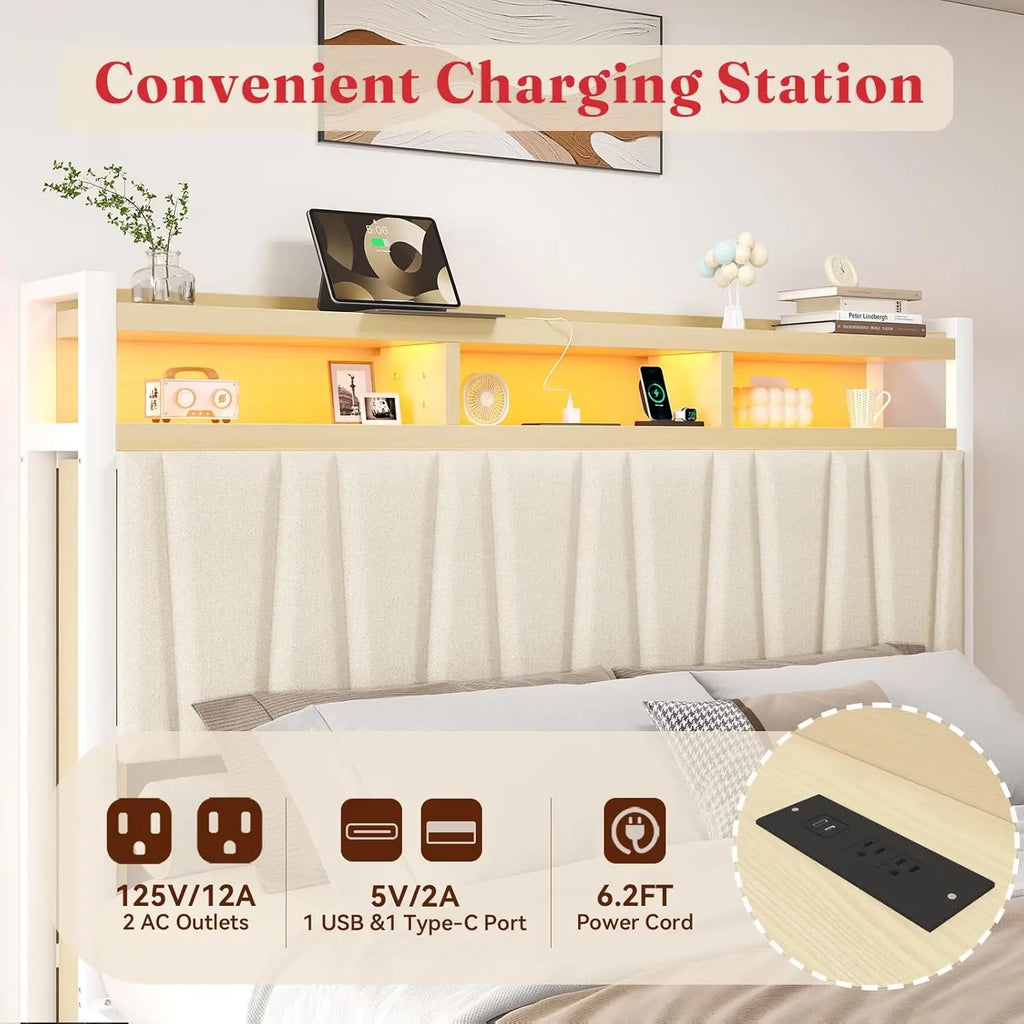 King Storage Bed with LED Headboard