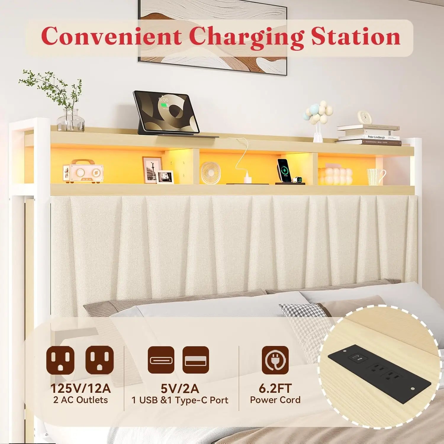 King Storage Bed with LED Headboard