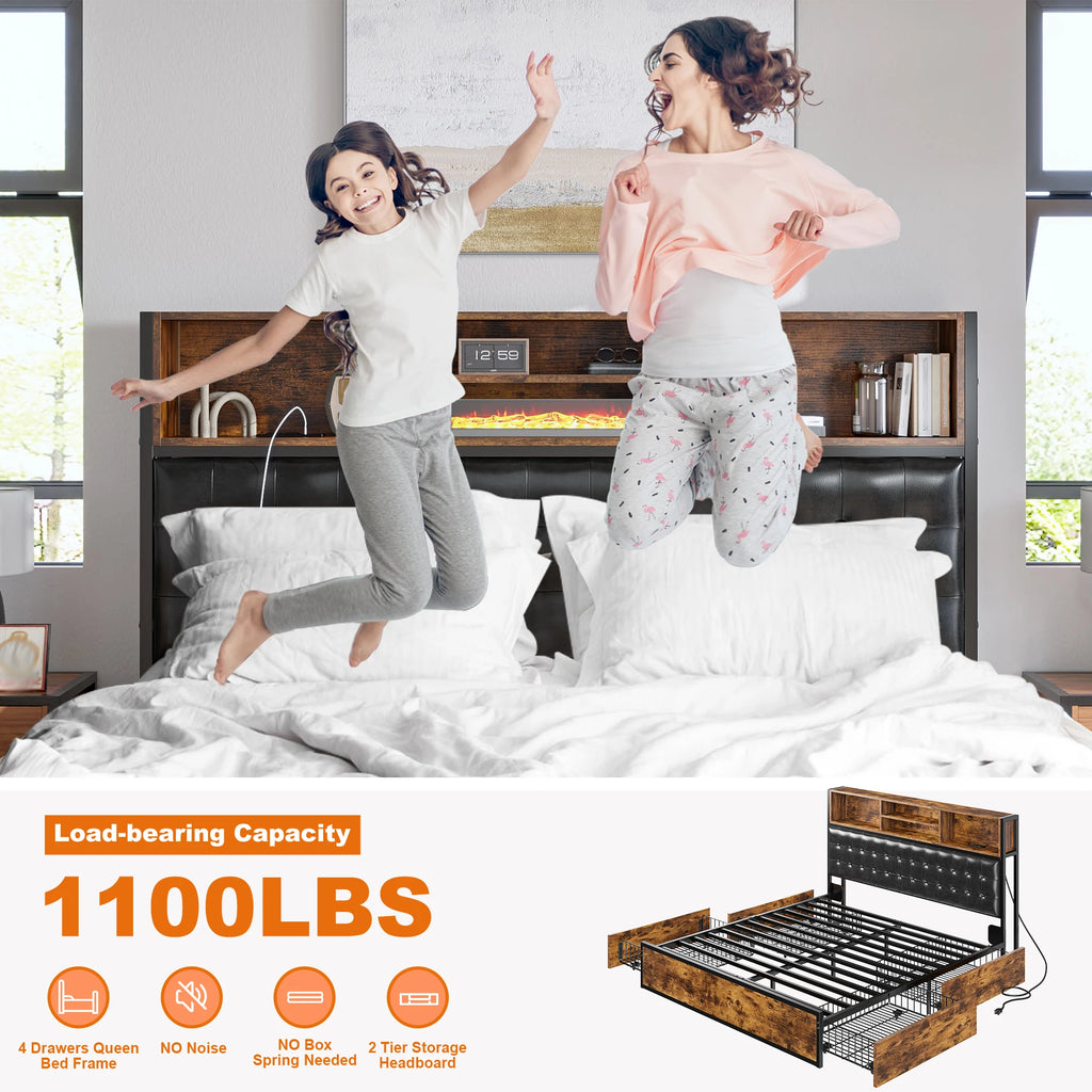 Upholstered Storage Bed with Drawers