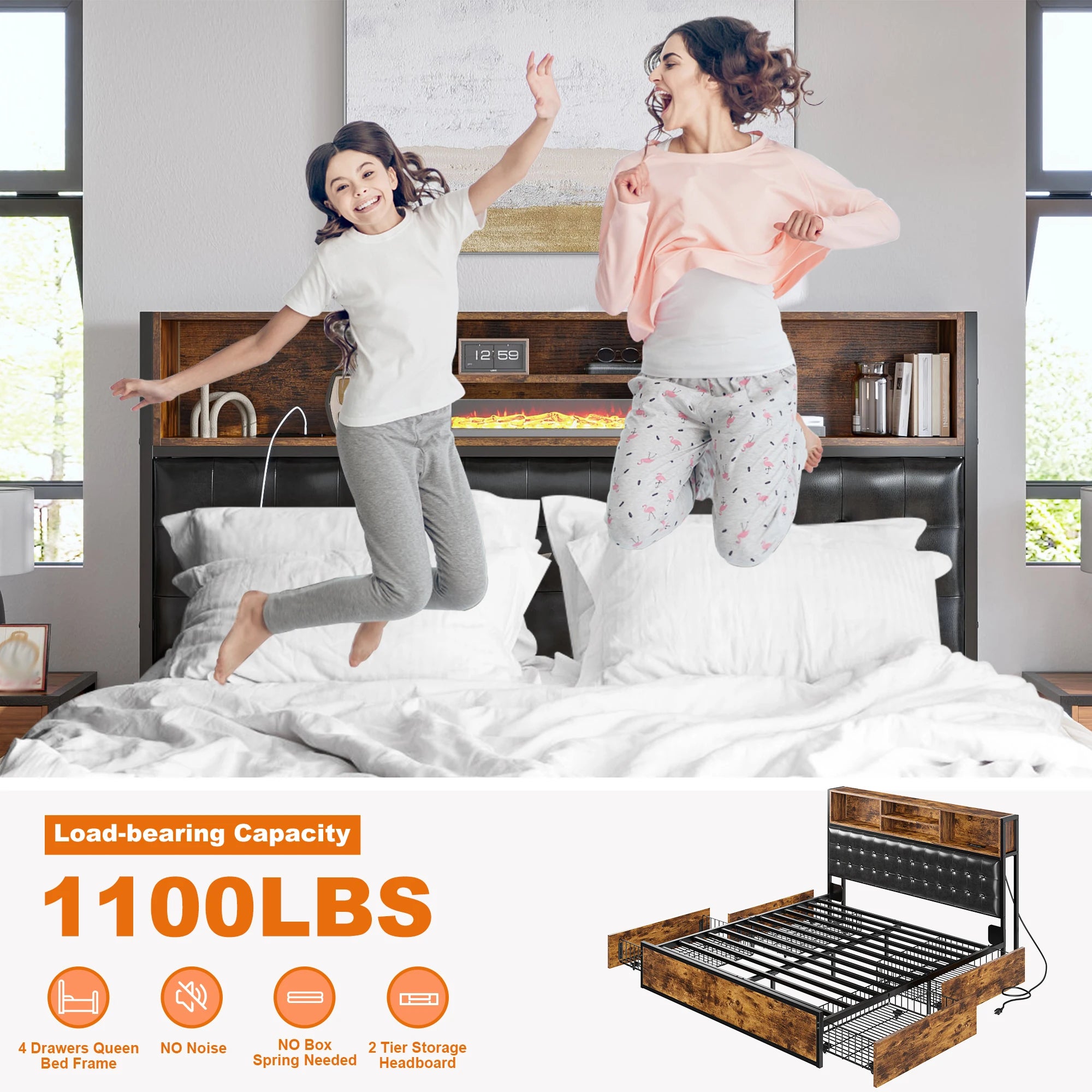 Upholstered Storage Bed with Drawers