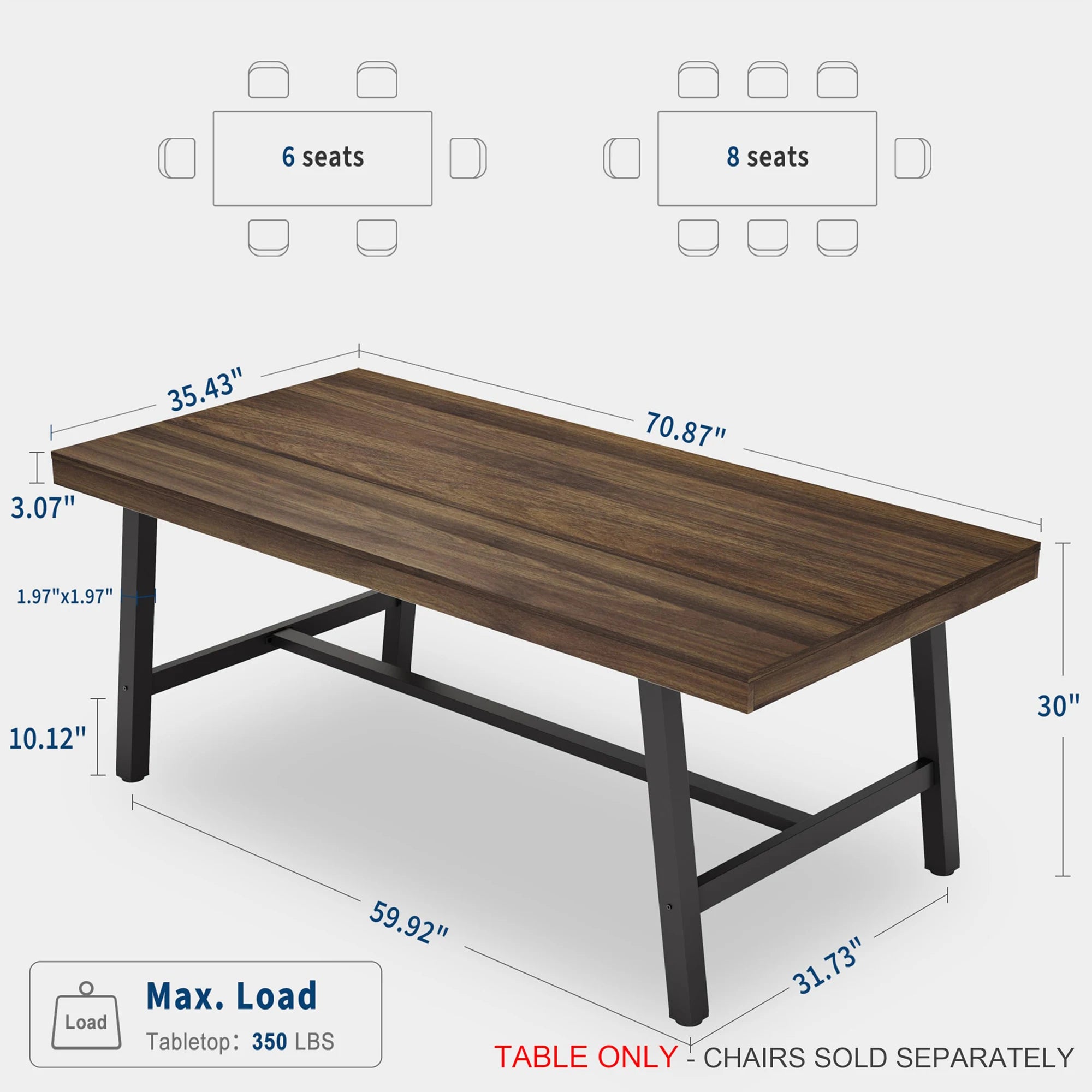 Industrial Dining Table for 6–8