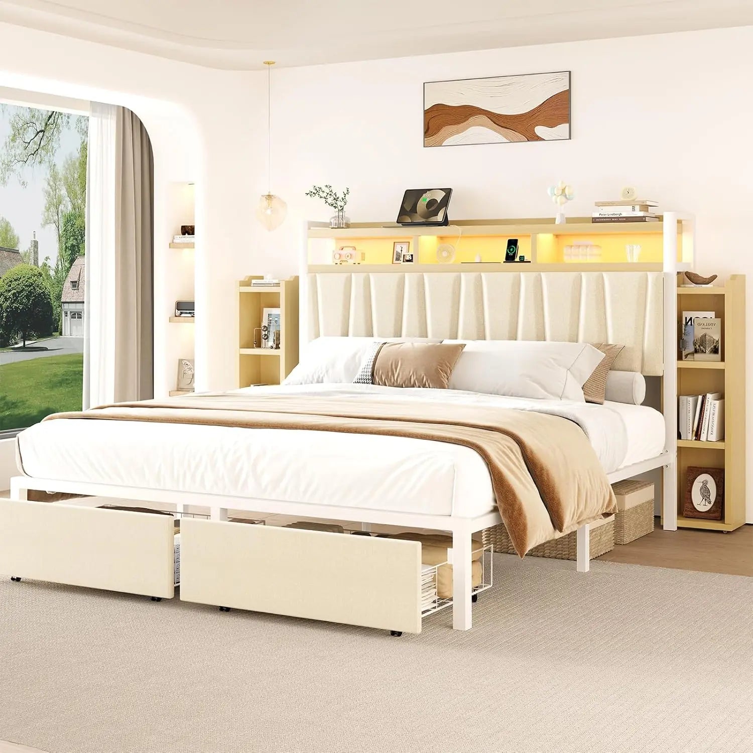 King Storage Bed with LED Headboard