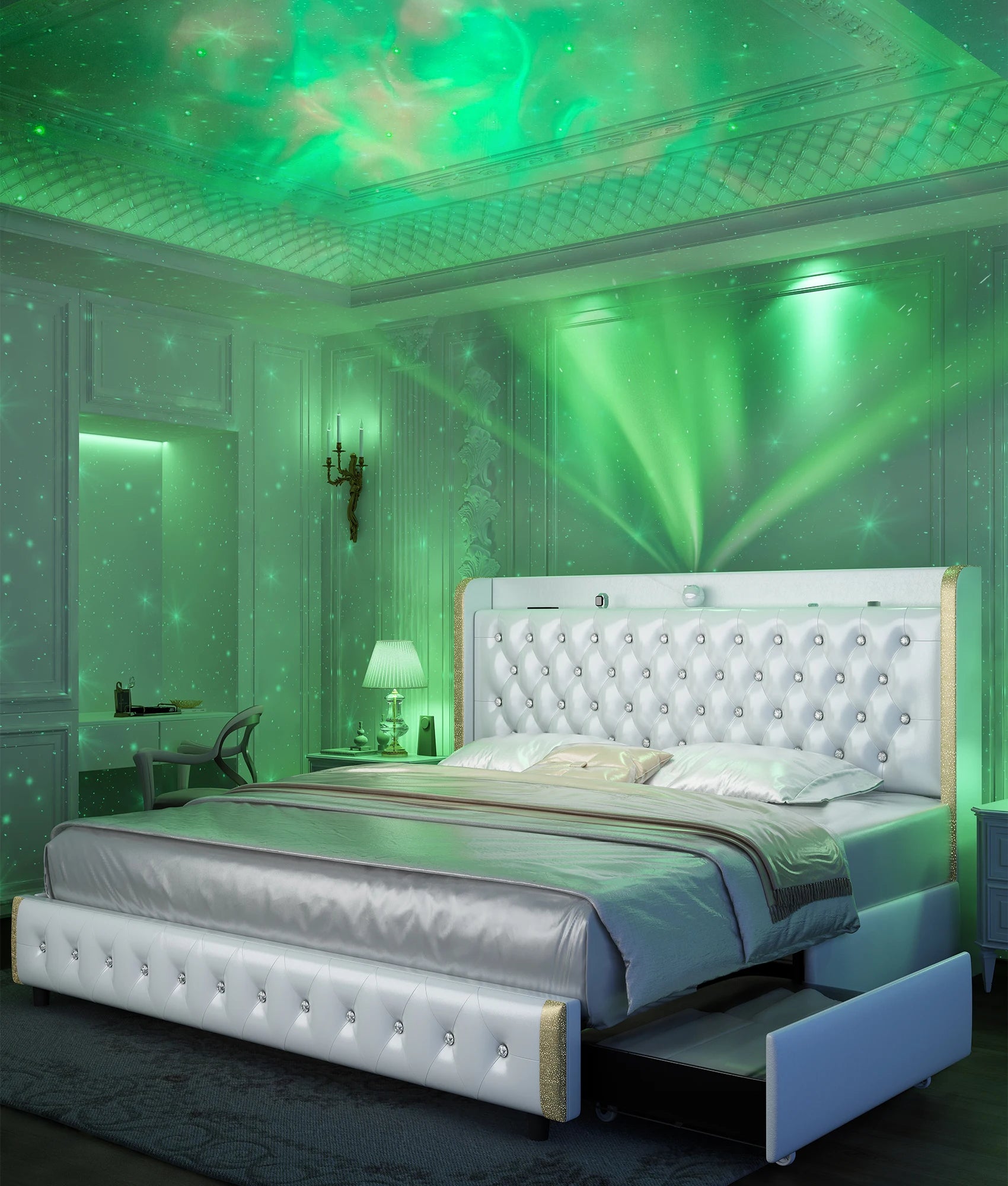 Queen LED Platform Bed with Storage Drawers