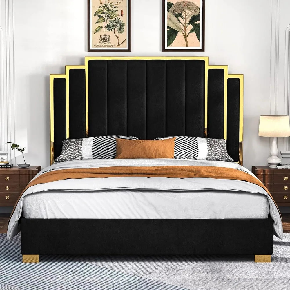 California King Velvet Bed with Gold Trim