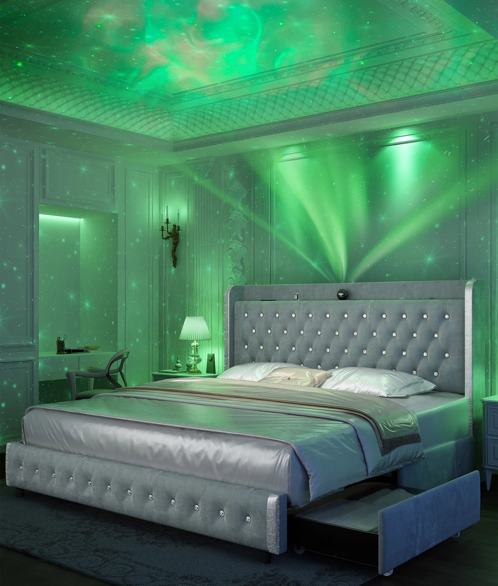 Queen LED Platform Bed with Storage Drawers