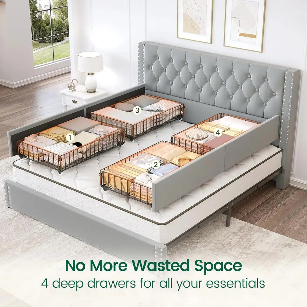 King Velvet Storage Bed