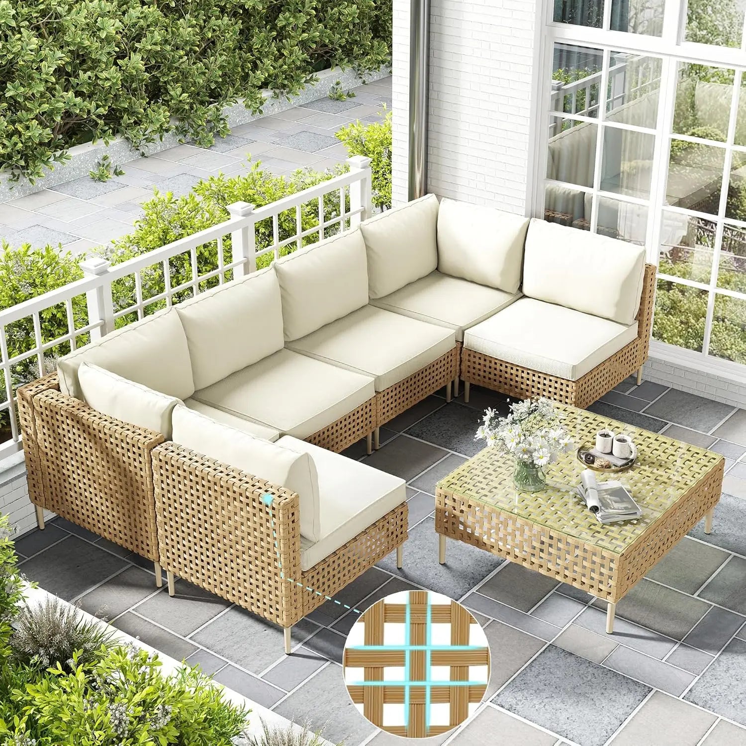 Handwoven Wicker Sectional Set
