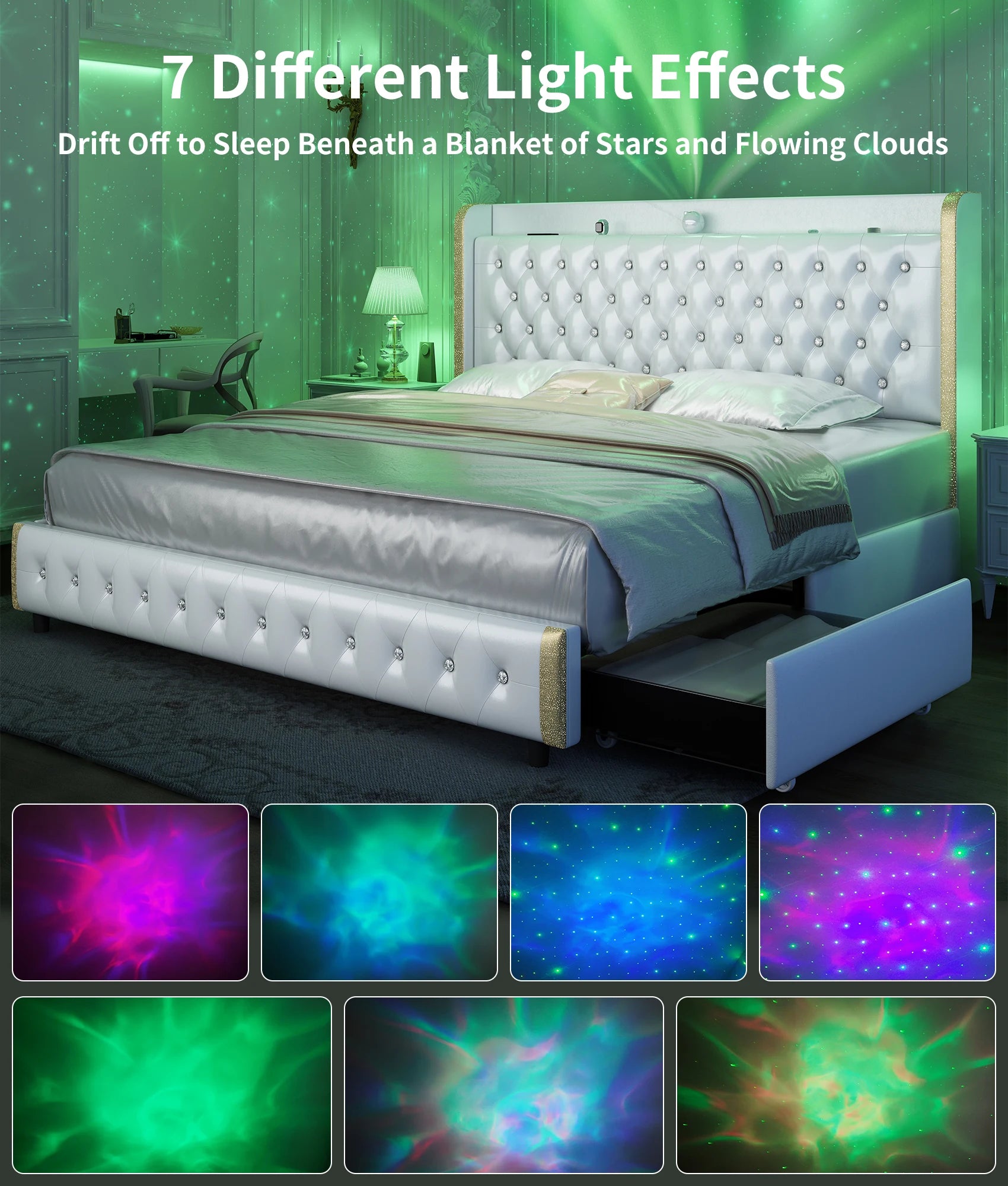 Queen LED Platform Bed with Storage Drawers
