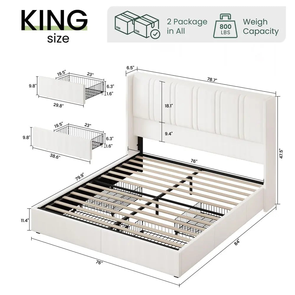King Storage Bed with Wingback Headboard