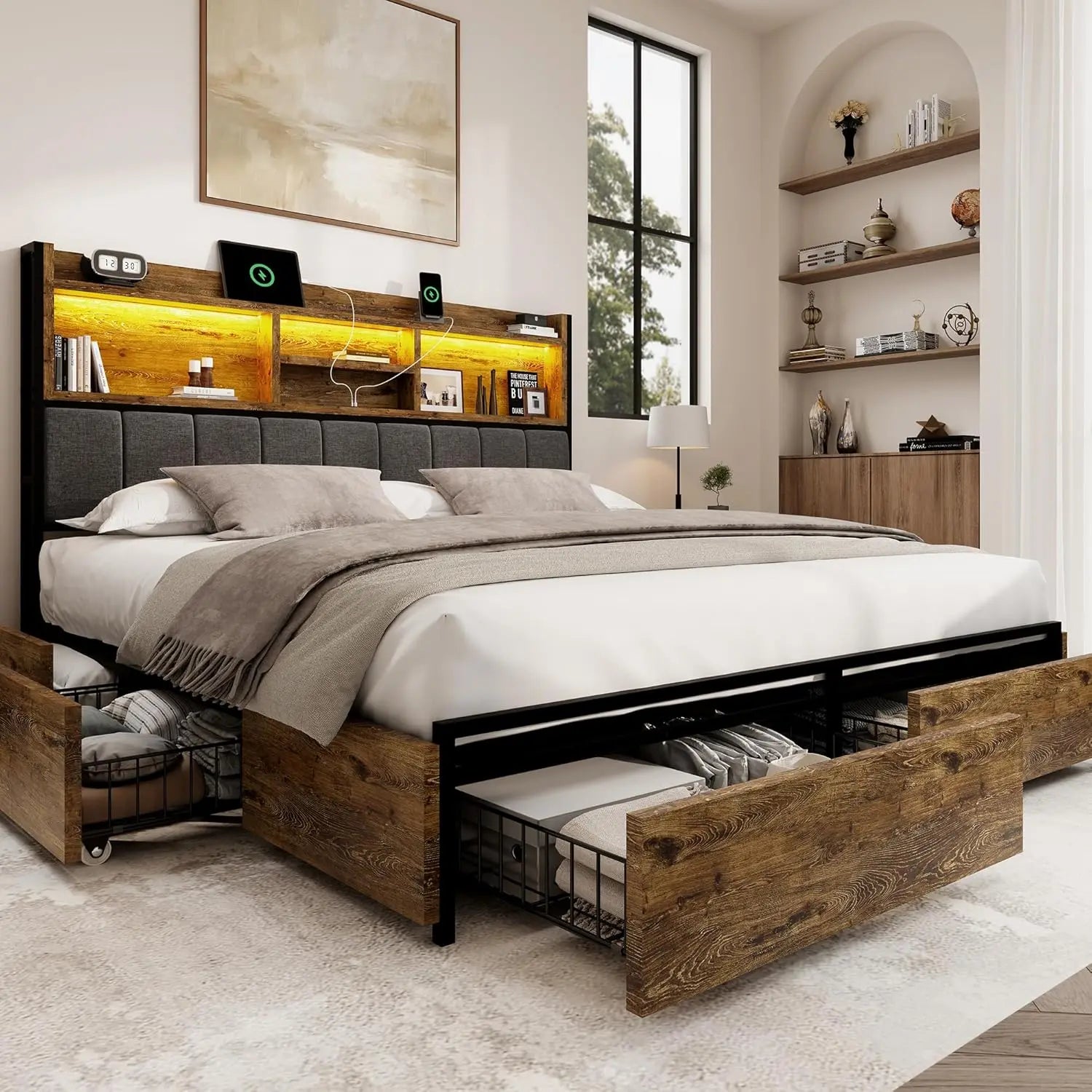Queen Storage Bed with USB Charging
