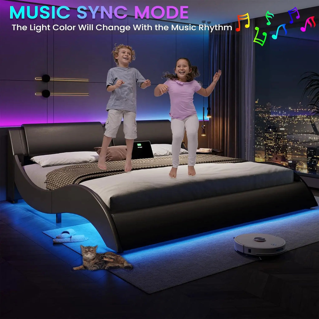 King LED Bed with Charging Ports
