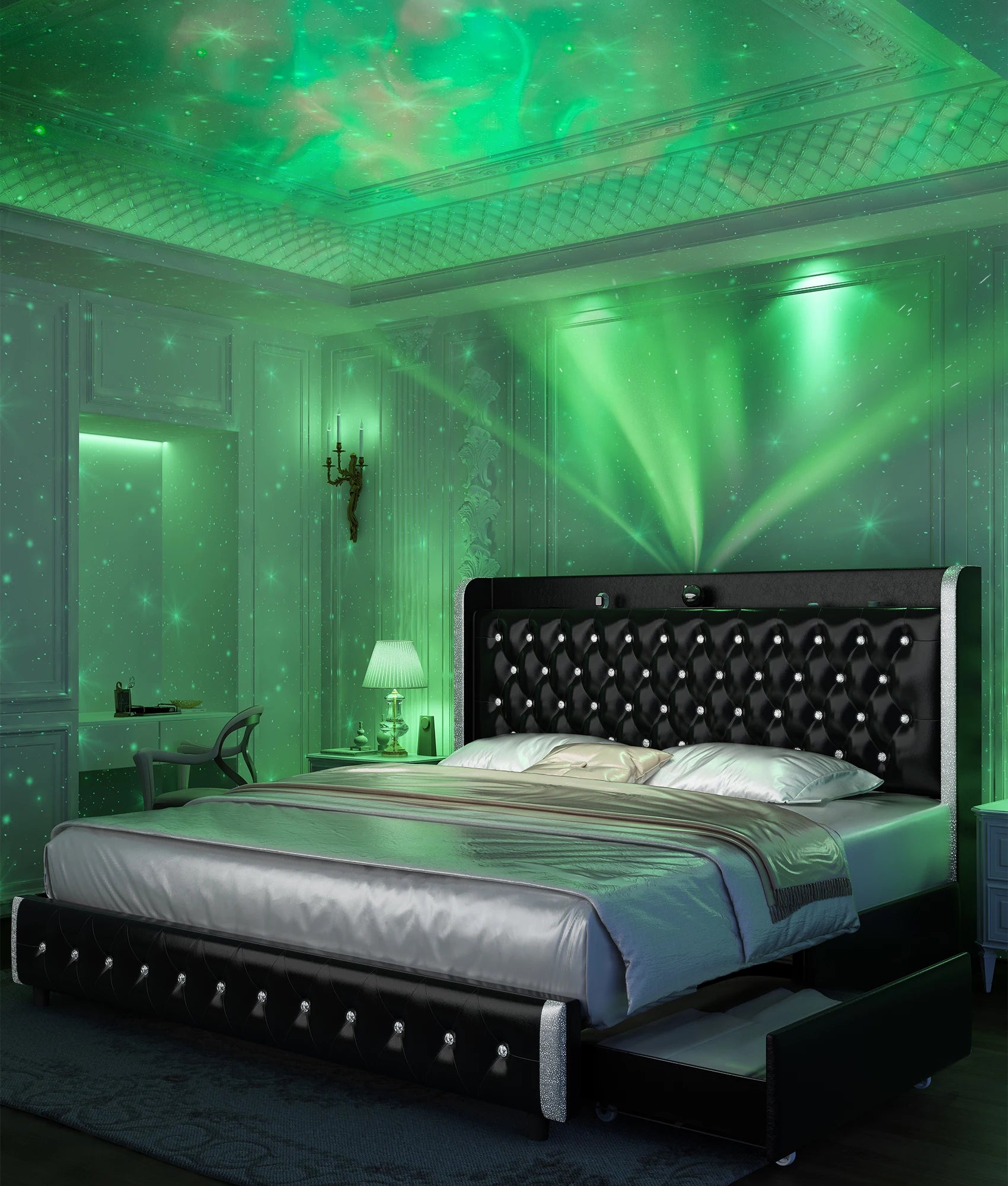 Queen LED Platform Bed with Storage Drawers
