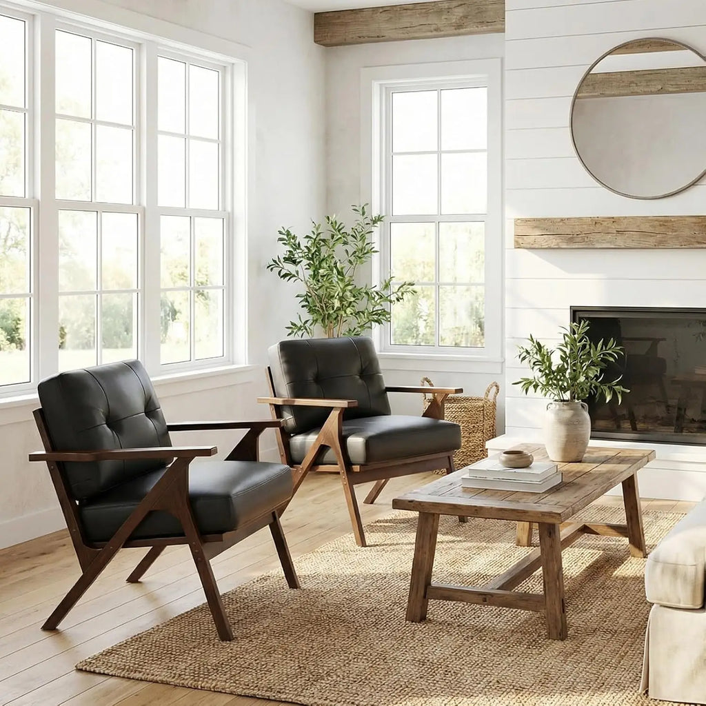 Leather Accent Chair Set of 2