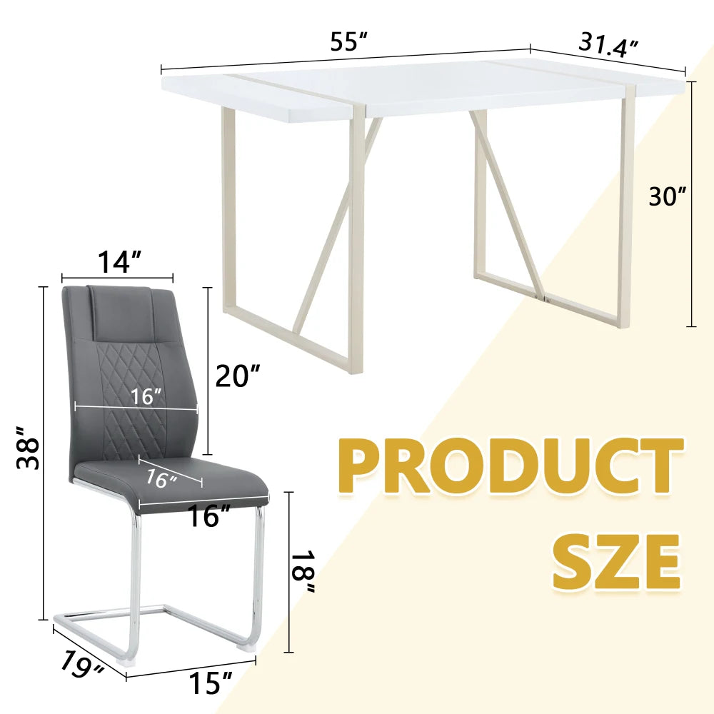White Dining Table Set with 6 Chairs