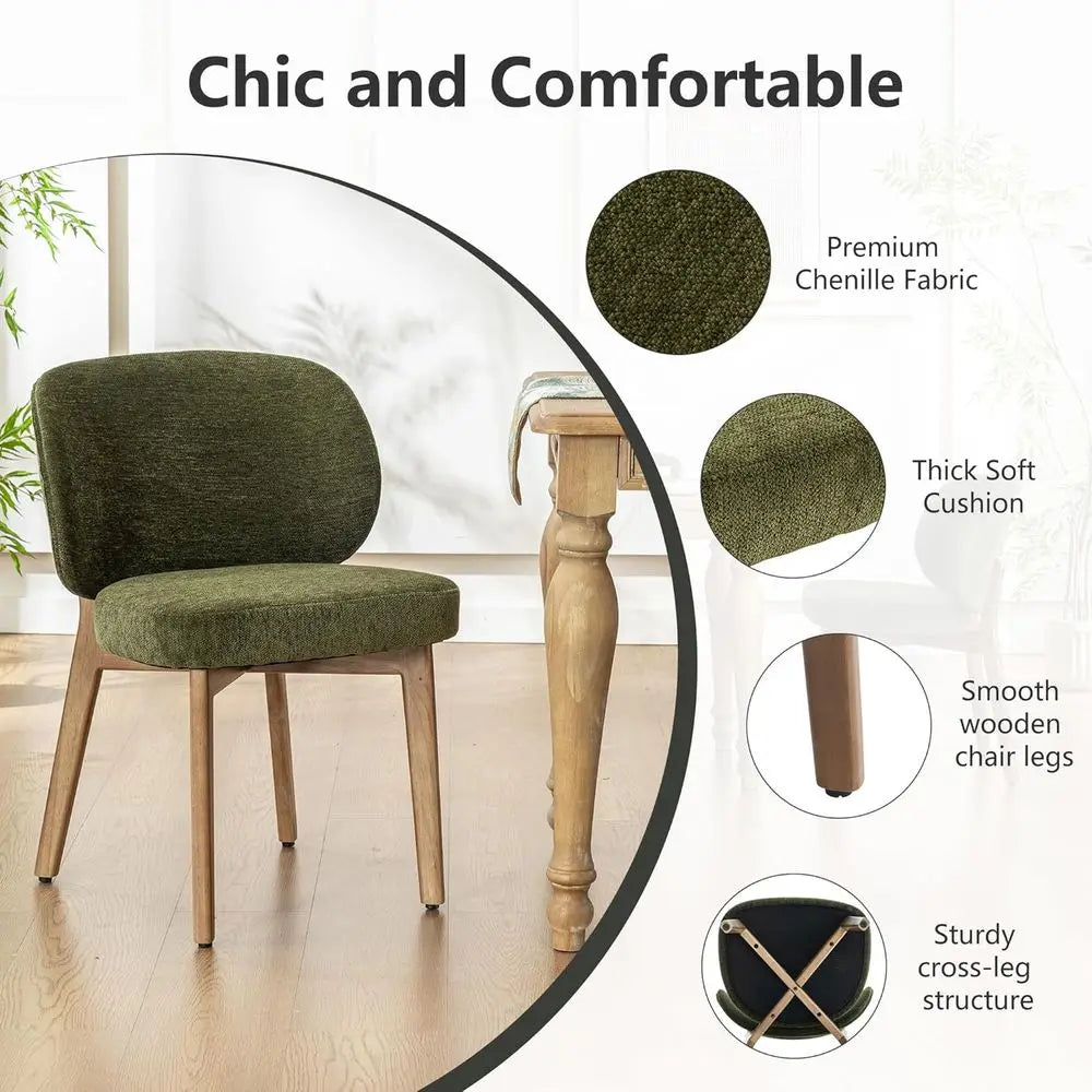 Olive Green Bouclé Accent Chairs Set of 4