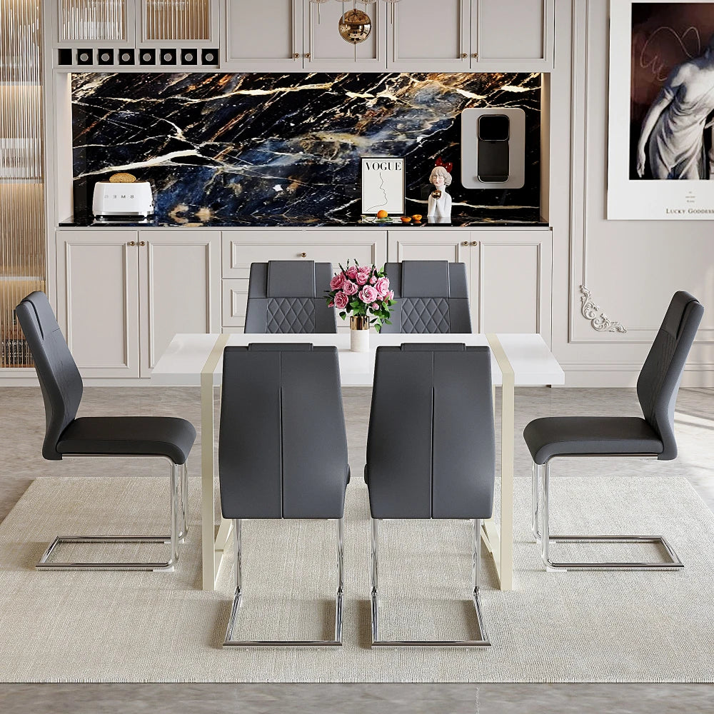 White Dining Table Set with 6 Chairs
