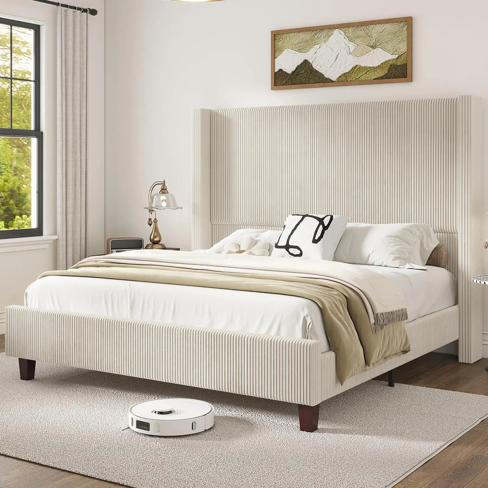 King Corduroy Wingback Bed