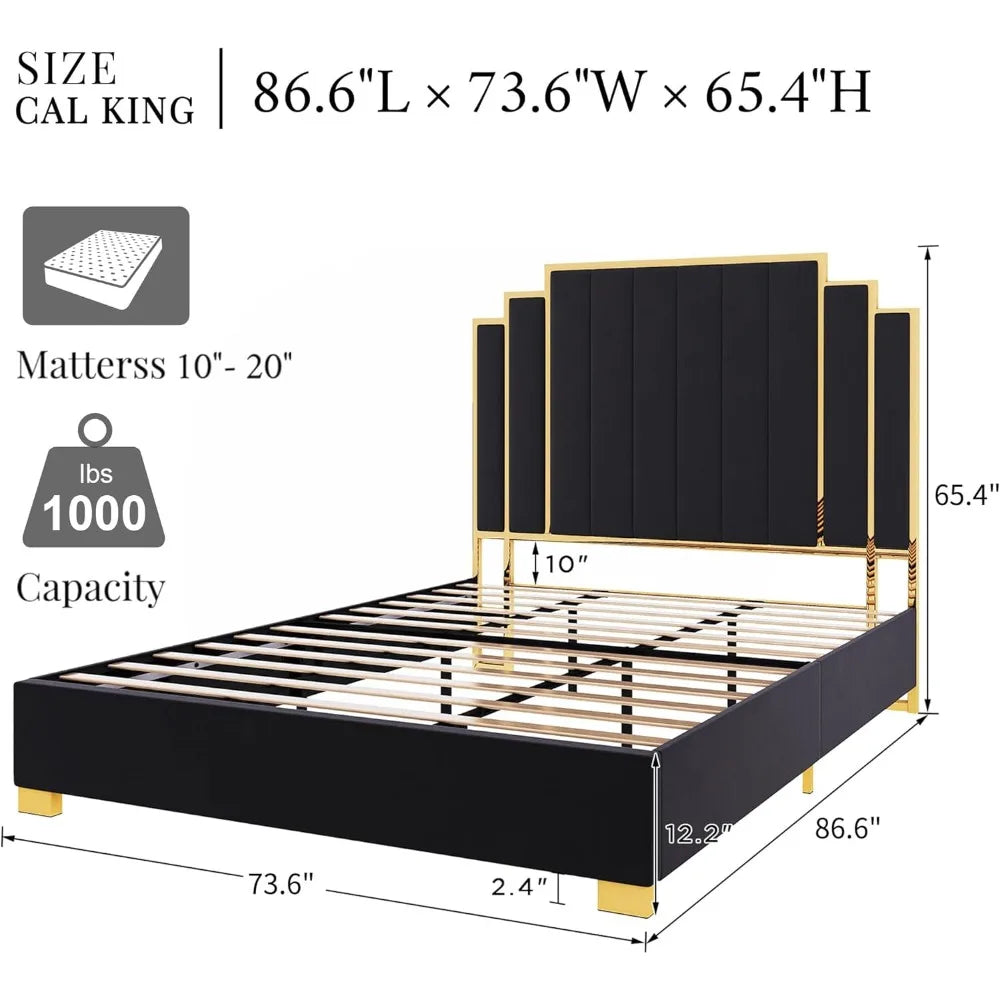 California King Velvet Bed with Gold Trim