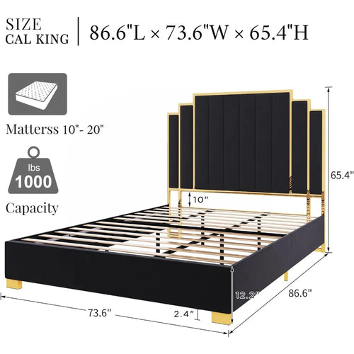 California King Velvet Bed with Gold Trim