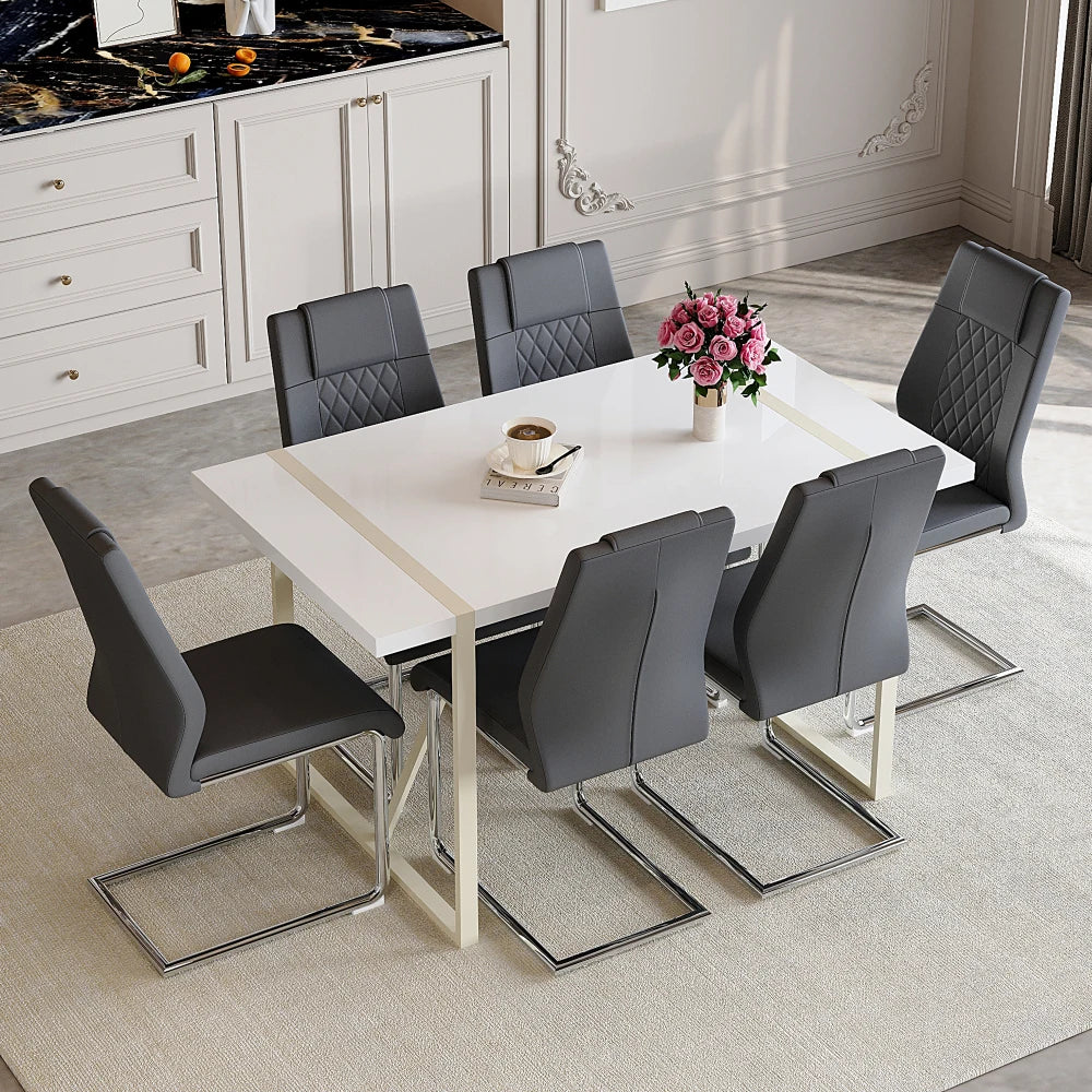 White Dining Table Set with 6 Chairs