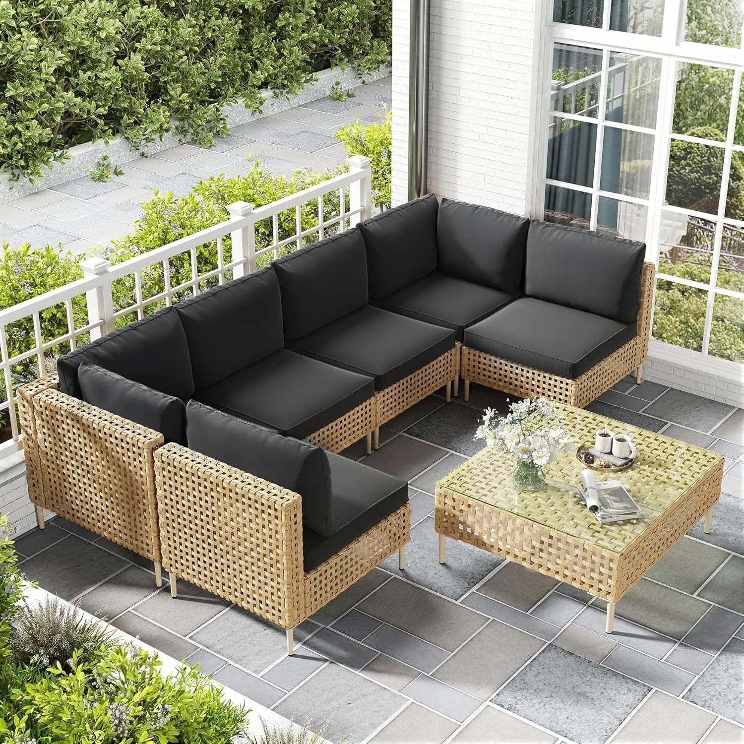 Handwoven Wicker Sectional Set