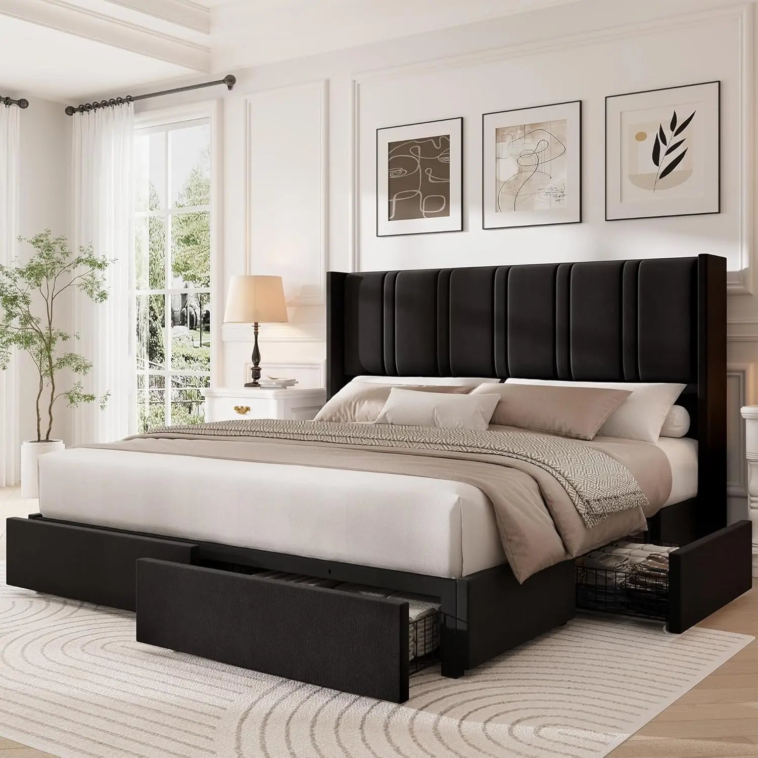 King Storage Bed with Wingback Headboard