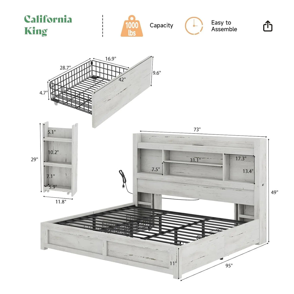 California King LED Storage Bed