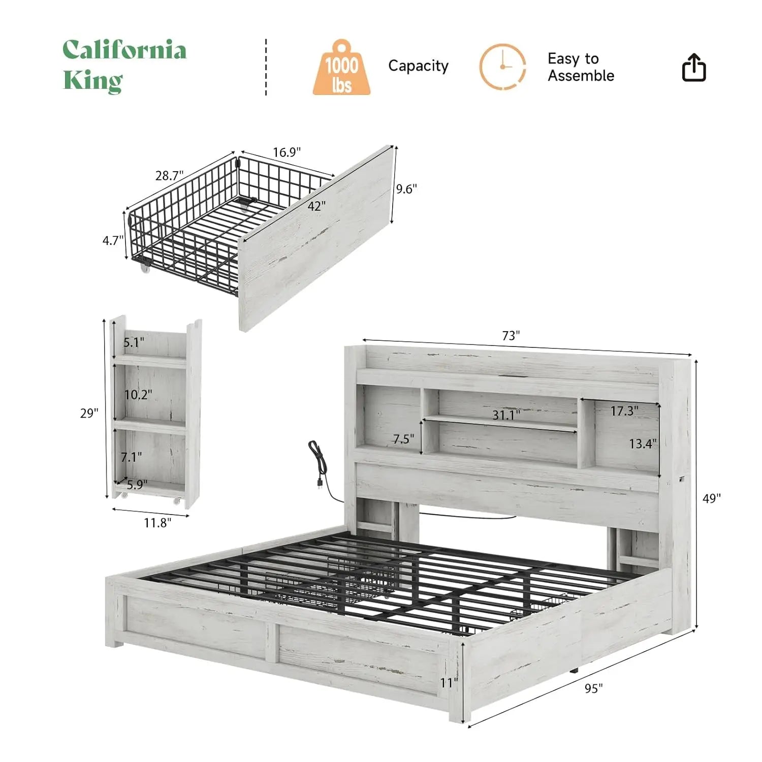 California King LED Storage Bed