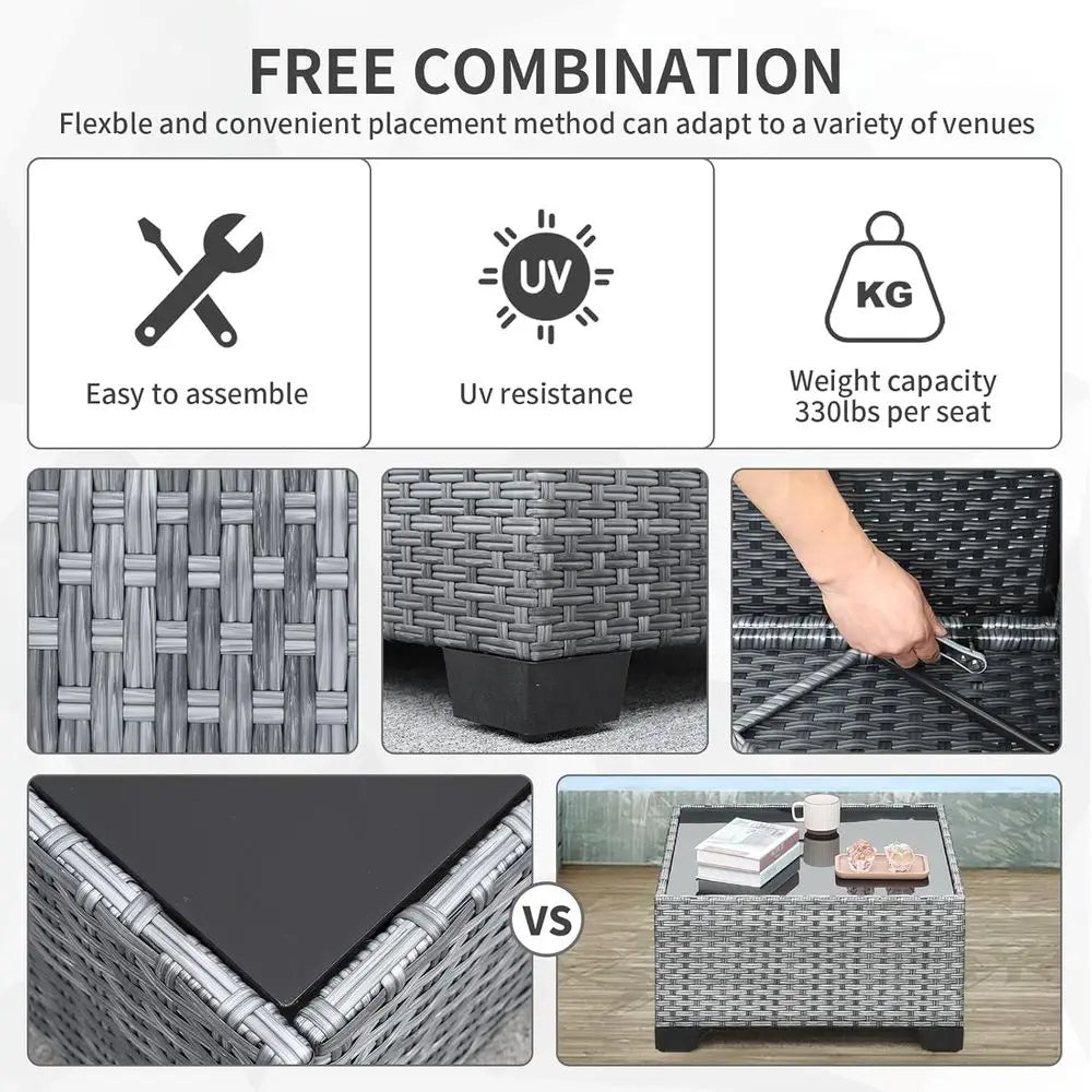 Grey Wicker Sectional Set