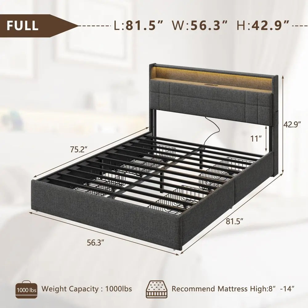 Full Storage Bed with Charging Station