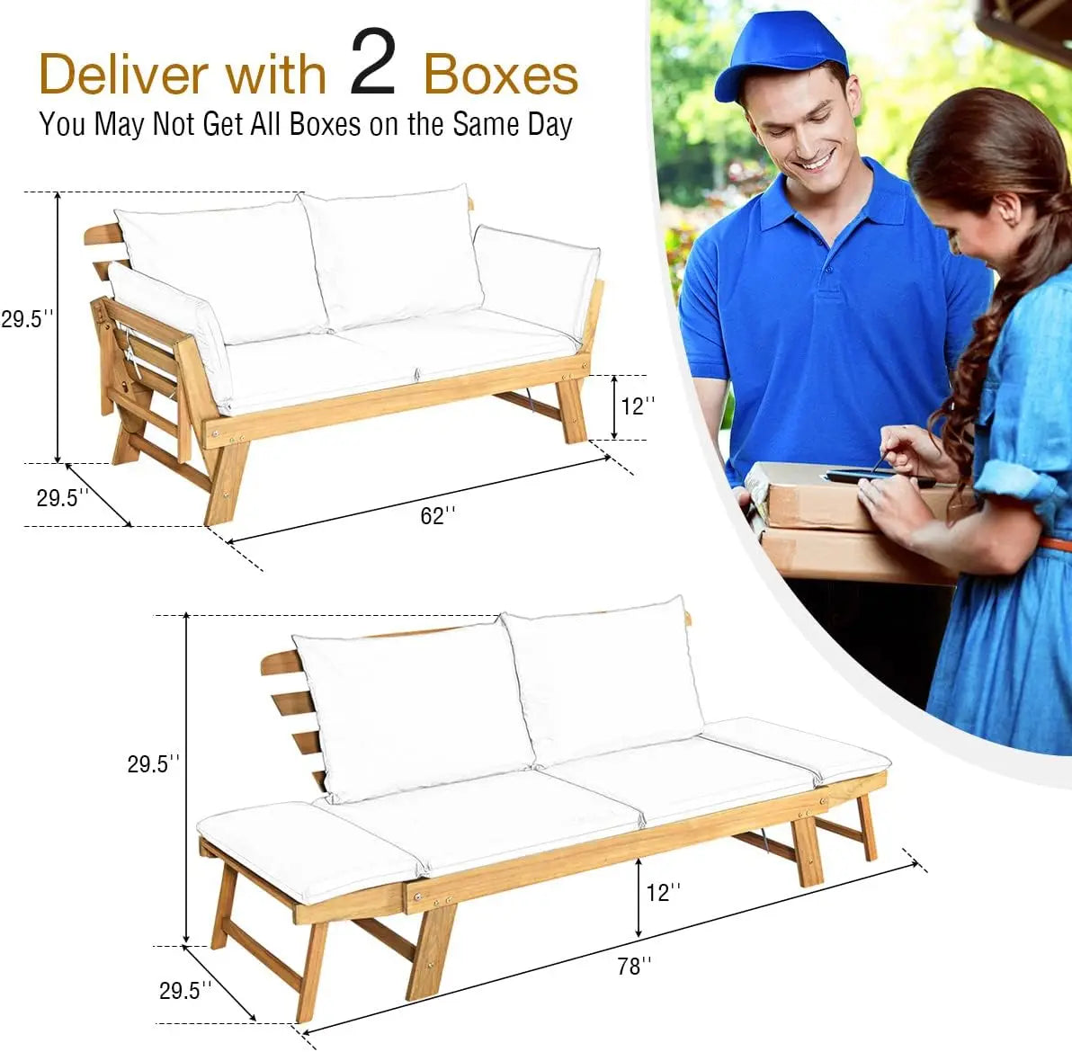 Convertible Acacia Daybed Sofa