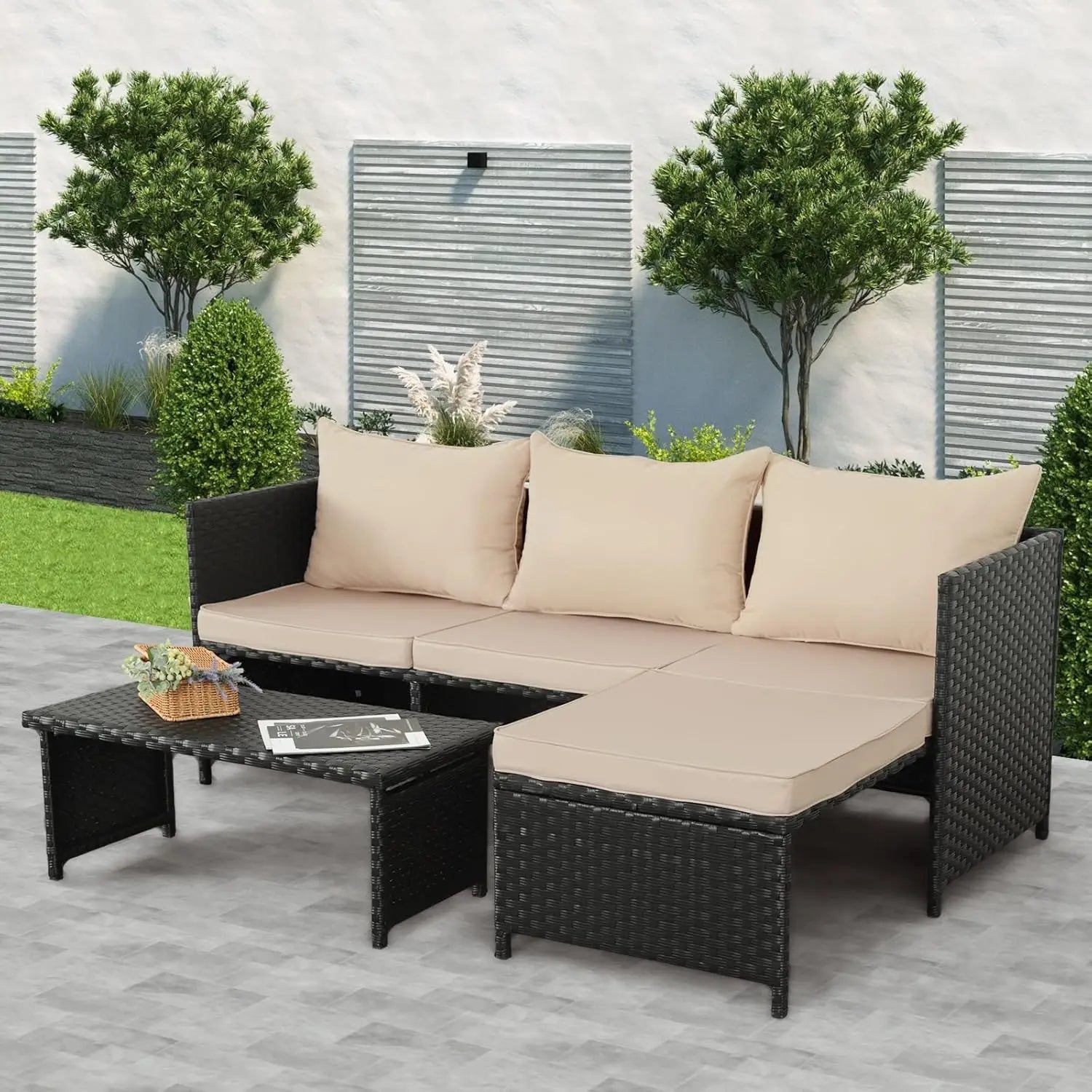 Black Rattan Conversation Set