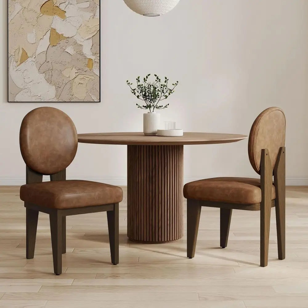 Upholstered Leather Dining Chairs Set of 2