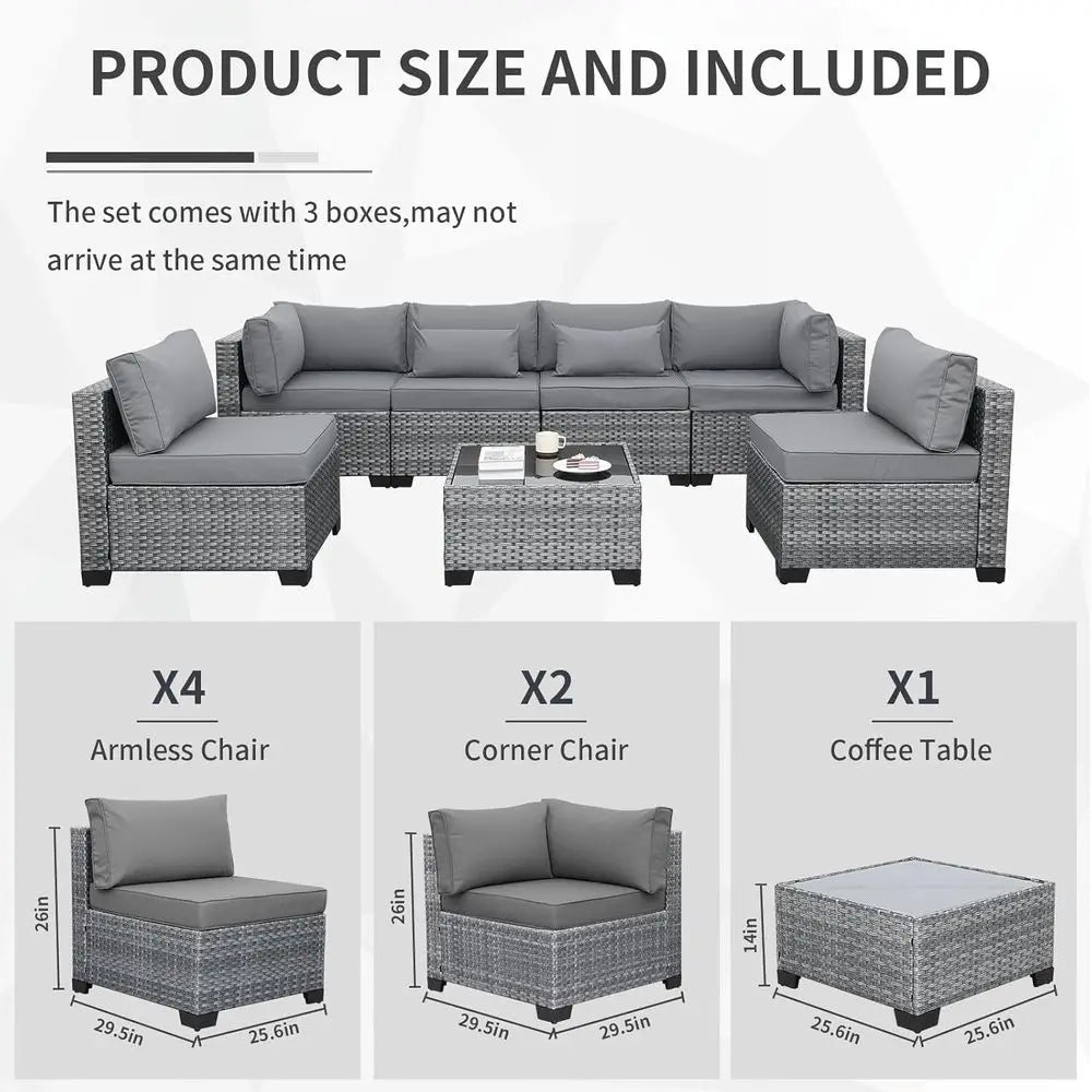 Grey Wicker Sectional Set