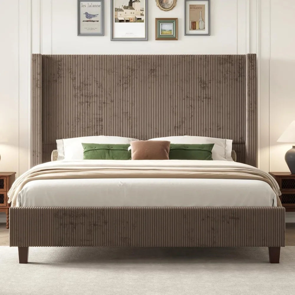 King Corduroy Wingback Bed