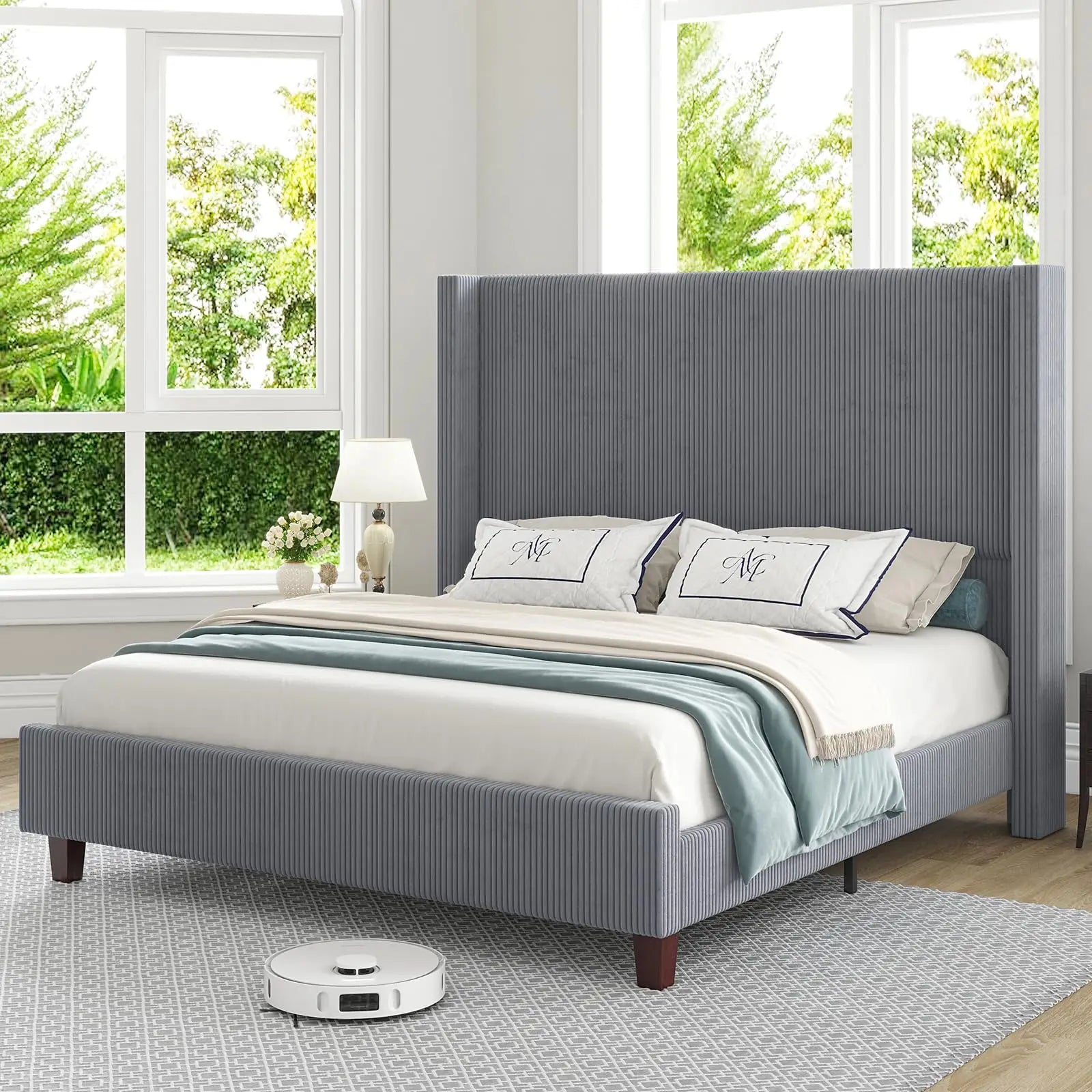 King Corduroy Wingback Bed