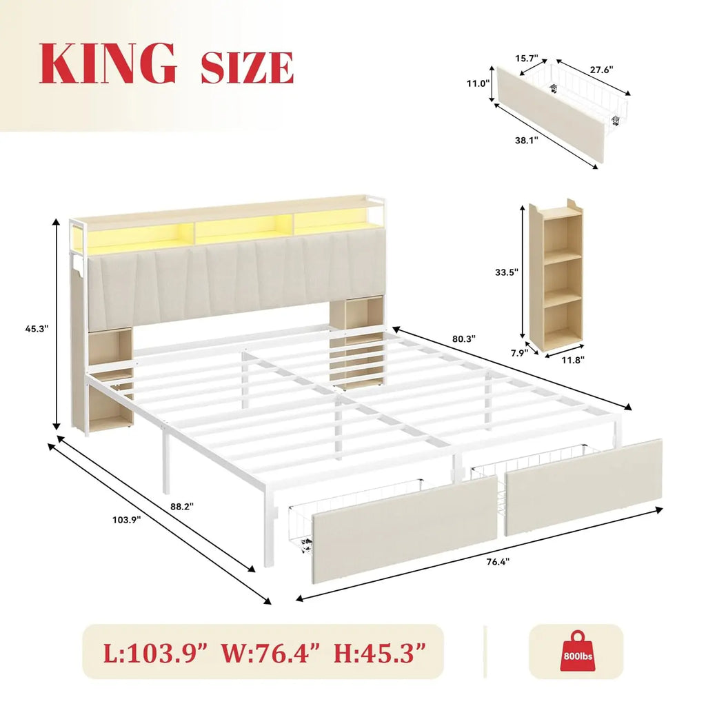 King Storage Bed with LED Headboard