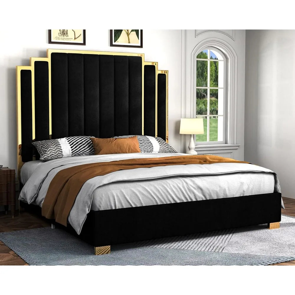 California King Velvet Bed with Gold Trim