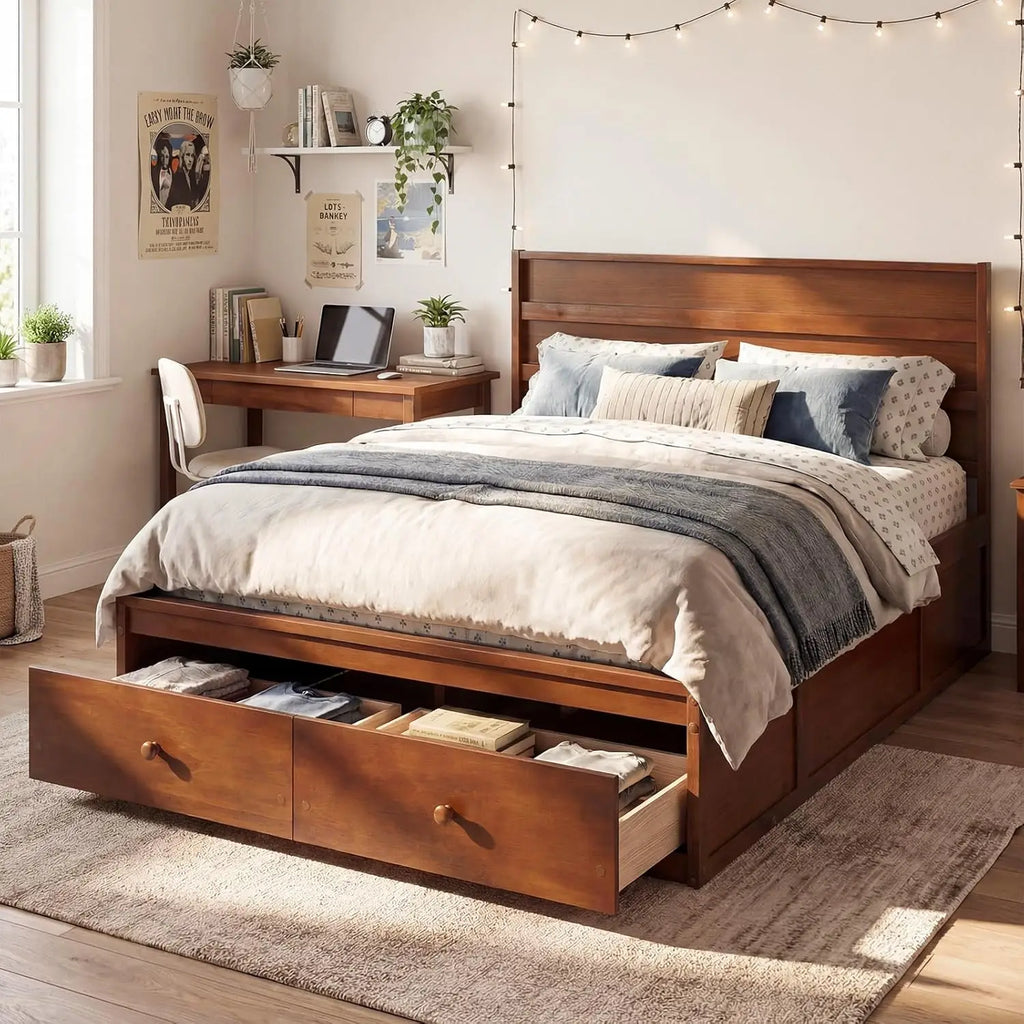 Walnut Storage Bed Frame