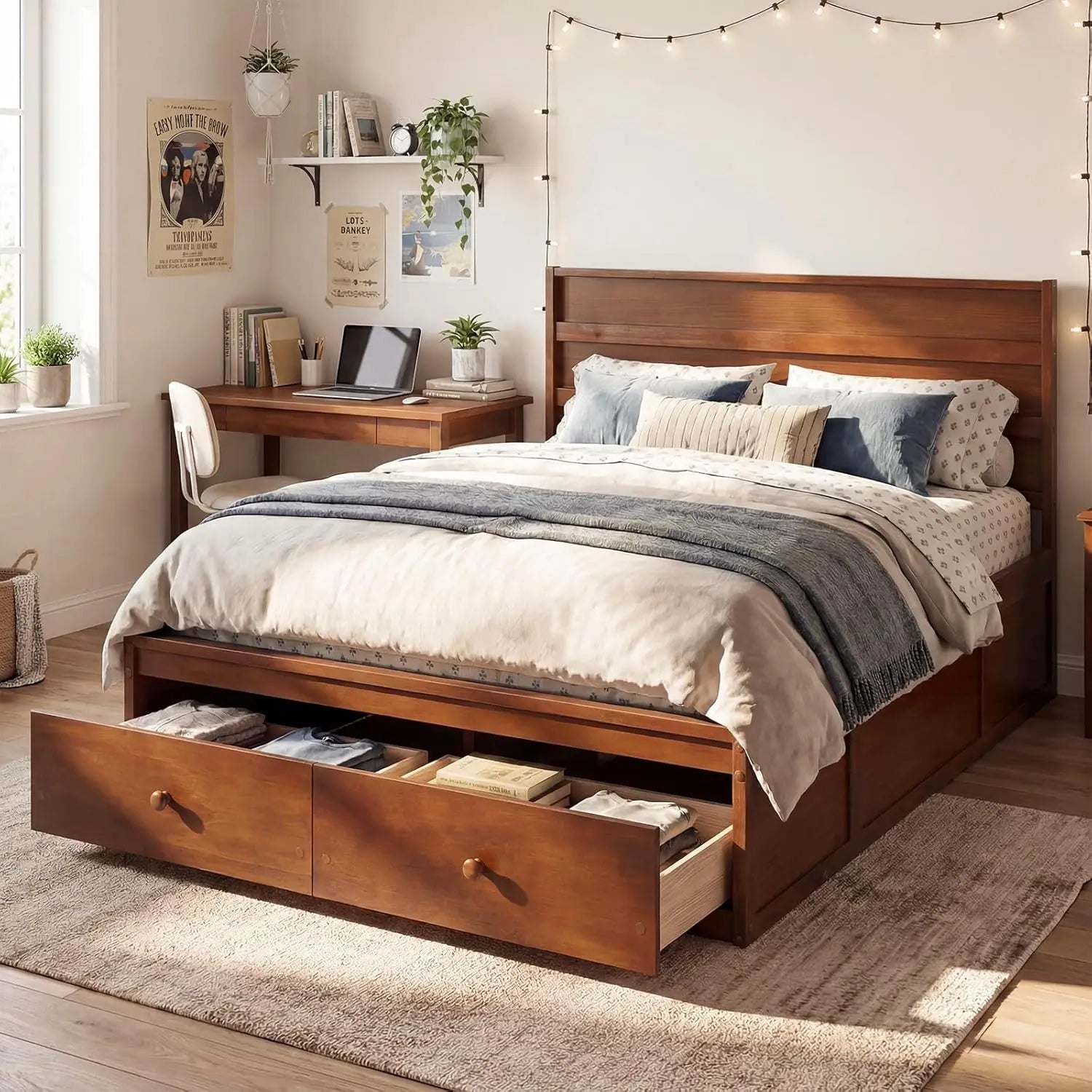 Walnut Storage Bed Frame
